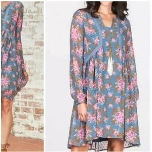 Matilda Jane Floral Long Sleeve Mini Dress Women's Blue Size XL